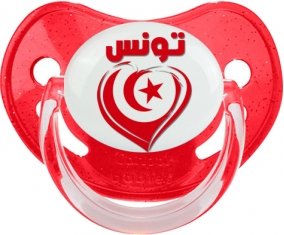 Tunisie en arabe + cœur Sucette Physiologique Rouge à paillette