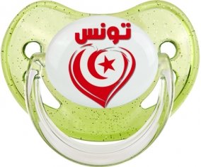 Tunisie en arabe + cœur Sucette Physiologique Vert à paillette