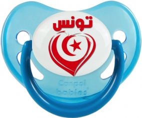 Tunisie en arabe + cœur Sucette Physiologique Bleue phosphorescente