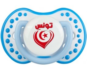Tunisie en arabe + cœur Sucette LOVI Dynamic Blanc-bleu phosphorescente