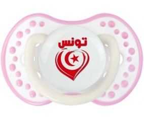 Tunisie en arabe + cœur Sucette LOVI Dynamic Blanc-rose phosphorescente