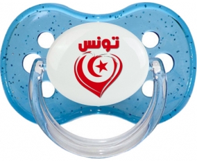 Tunisie en arabe + cœur Tétine Cerise Bleu à paillette