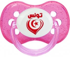 Tunisie en arabe + cœur Tétine Cerise Rose à paillette