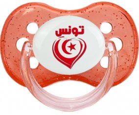 Tunisie en arabe + cœur Tétine Cerise Rouge à paillette