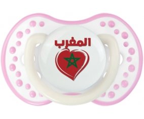 Maroc en arabe + cœur Sucete LOVI Dynamic Blanc-rose phosphorescente