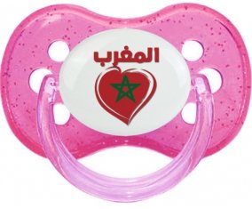 Maroc en arabe + cœur Sucete Cerise Rose à paillette