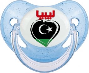 Libye en arabe + cœur Sucette Physiologique Bleue à paillette