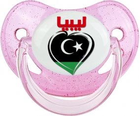 Libye en arabe + cœur Sucette Physiologique Rose à paillette