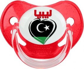 Libye en arabe + cœur Sucette Physiologique Rouge à paillette