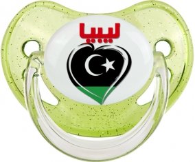 Libye en arabe + cœur Sucette Physiologique Vert à paillette