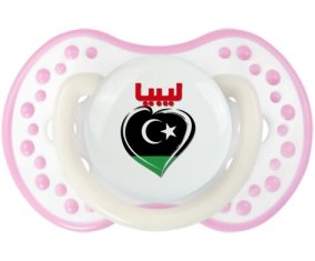 Libye en arabe + cœur Sucette LOVI Dynamic Blanc-rose phosphorescente