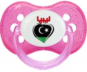 Libye en arabe + cœur Sucette Cerise Rose à paillette