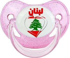 Liban en arabe + cœur Sucette Physiologique Rose à paillette