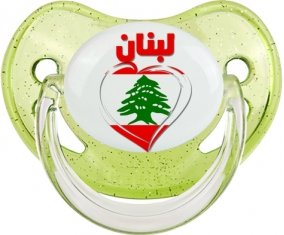 Liban en arabe + cœur Sucette Physiologique Vert à paillette