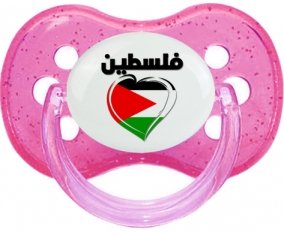 Palestine en arabe + cœur Sucete Cerise Rose à paillette