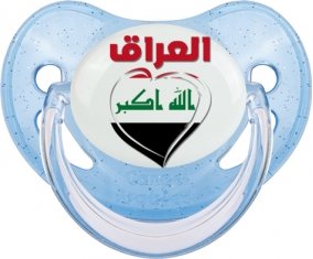 Irak en arabe + cœur Sucette Physiologique Bleue à paillette