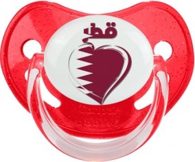 Qatar en arabe + cœur Sucete Physiologique Rouge à paillette