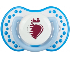 Qatar en arabe + cœur Tétine LOVI Dynamic Blanc-bleu phosphorescente