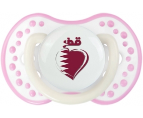 Qatar en arabe + cœur Tétine LOVI Dynamic Blanc-rose phosphorescente