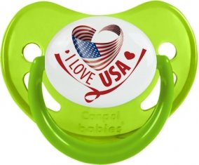 I Love Usa Sucette Physiologique Vert phosphorescente