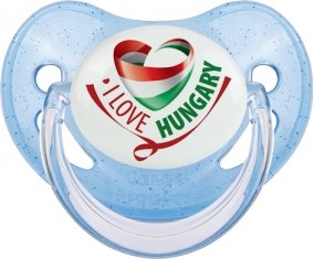I Love Hungary Sucette Physiologique Bleue à paillette