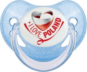 I Love Poland Tétine Physiologique Bleue à paillette
