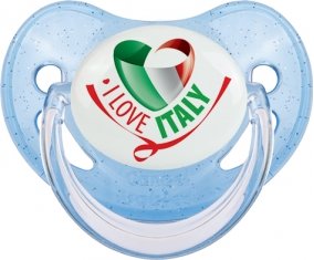 I Love Italy Sucette Physiologique Bleue à paillette