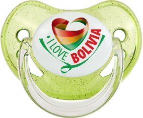 I Love Bolivia Tétine Physiologique Vert à paillette