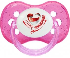 I Love Singapore Sucette Cerise Rose à paillette
