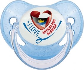I Love Antigua and Barbuda Tétine Physiologique Bleue à paillette