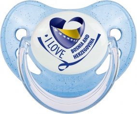 I Love Bosnia and Herzegovina Sucette Physiologique Bleue à paillette