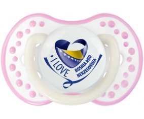 I Love Bosnia and Herzegovina Sucette LOVI Dynamic Blanc-rose phosphorescente