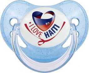 I Love Haiti Sucette Physiologique Bleue à paillette
