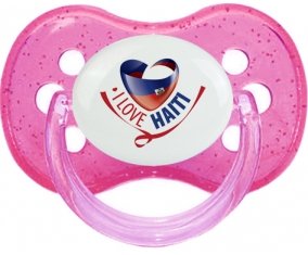 I Love Haiti Tétine Cerise Rose à paillette
