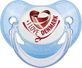 I Love Denmark Tétine Physiologique Bleue à paillette