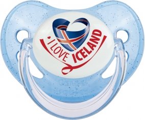 I Love Iceland Tétine Physiologique Bleue à paillette