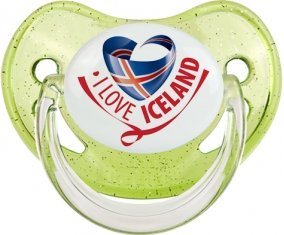 I Love Iceland Tétine Physiologique Vert à paillette