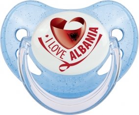 I Love Albania Sucette Physiologique Bleue à paillette