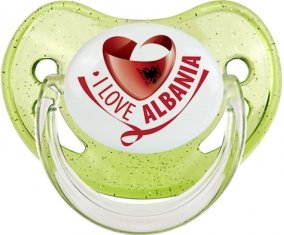 I Love Albania Sucette Physiologique Vert à paillette