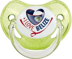 I Love Belize Tétine Physiologique Vert à paillette