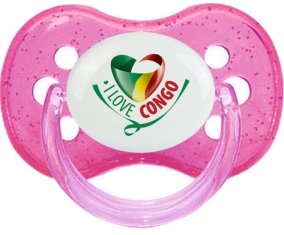 I Love République du Congo Sucette Cerise Rose à paillette