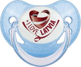 I Love Latvia Tétine Physiologique Bleue à paillette