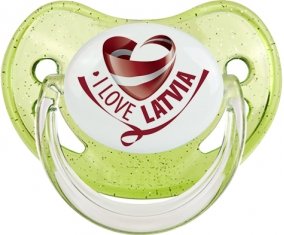 I Love Latvia Tétine Physiologique Vert à paillette