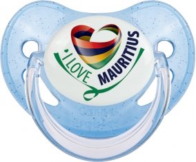 I Love Mauritus Tétine Physiologique Bleue à paillette