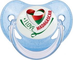 I Love Madagascar Sucette Physiologique Bleue à paillette