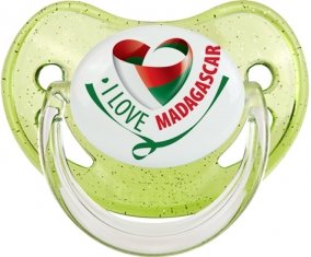 I Love Madagascar Sucette Physiologique Vert à paillette