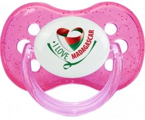 I Love Madagascar Sucette Cerise Rose à paillette