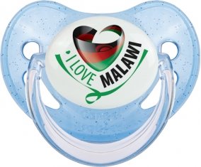 I Love Malawi Sucette Physiologique Bleue à paillette