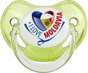 I Love Moldavia Sucette Physiologique Vert à paillette