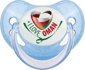 I Love Oman Sucette Physiologique Bleue à paillette